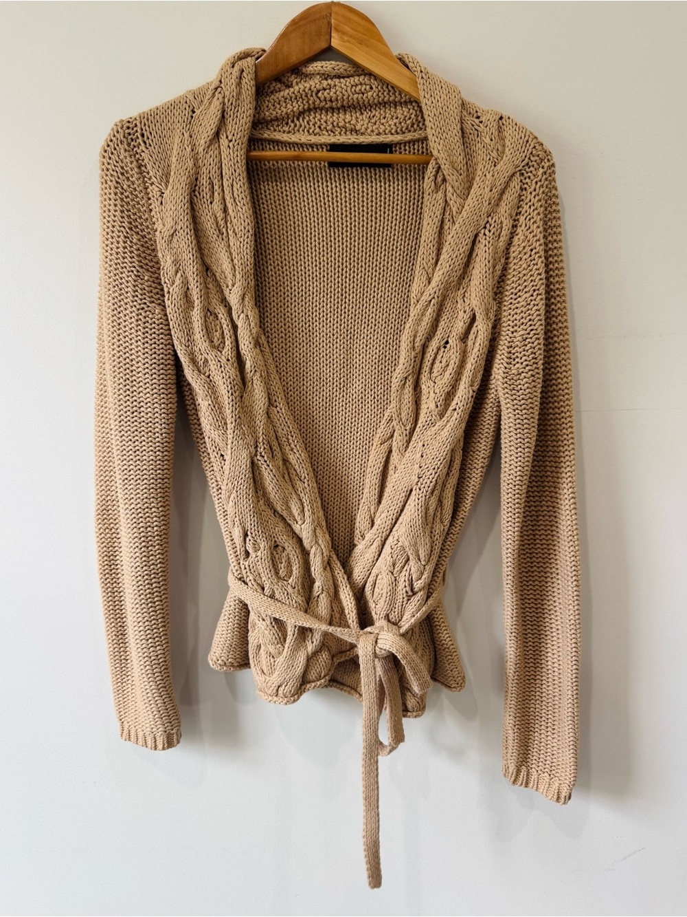 The Limited Tan Cable-Knit Tie-Front Cardigan Sweater
